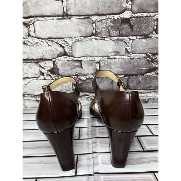 Silvia Florentina Brown Patent Leather Mary Jane Strap Heels Women Sz 9M US/40EU - Picture 7 of 16